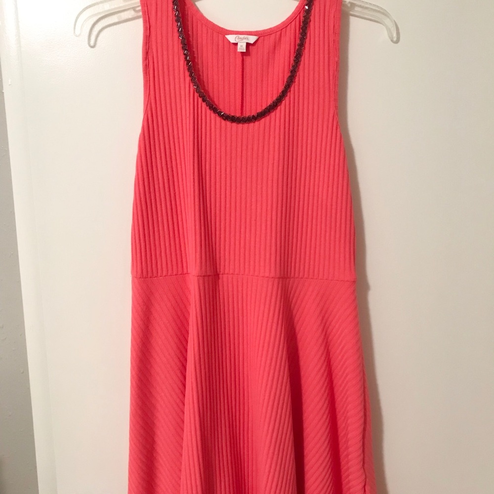 Candies ribbed pink dress with jewel neckline